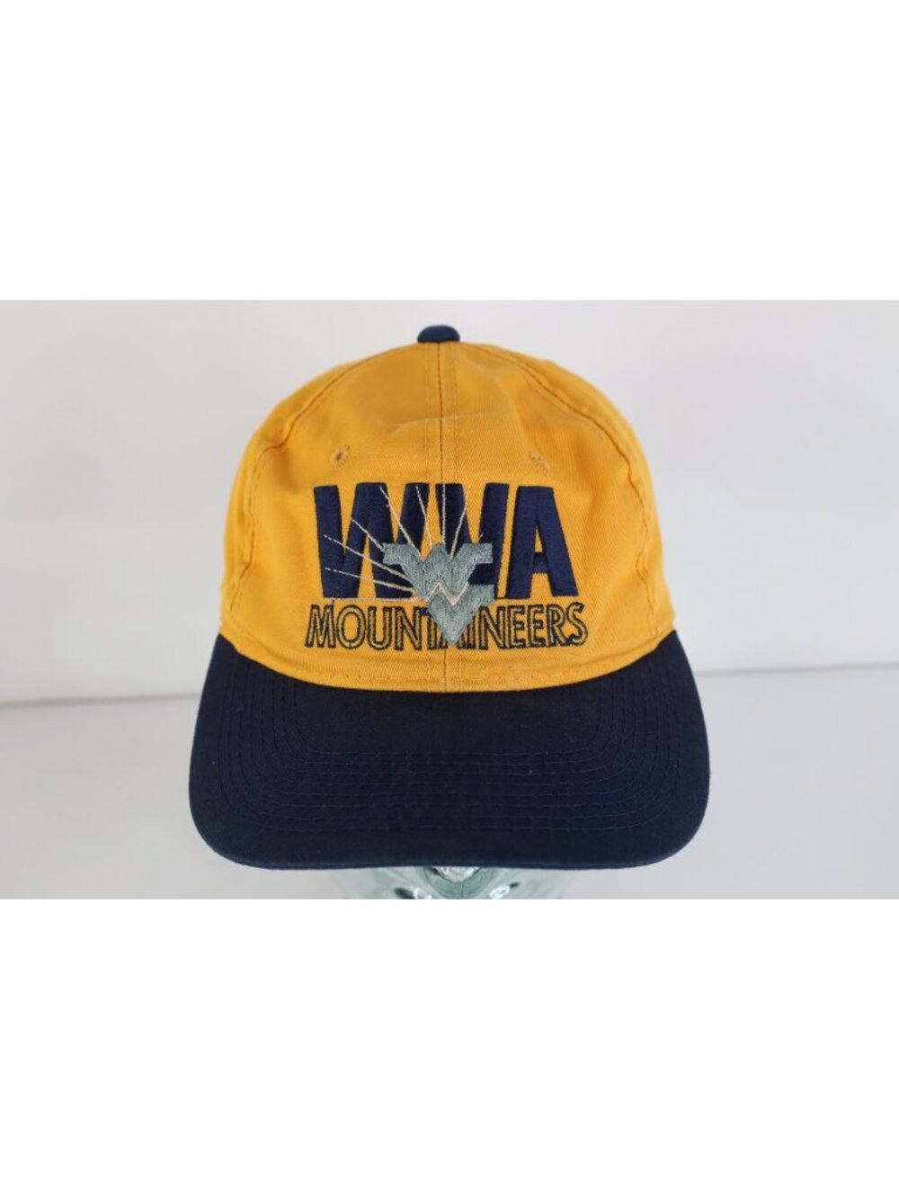 Vintage 90s Spell Out West Virginia University WVU Snapback Hat Cap Yellow
